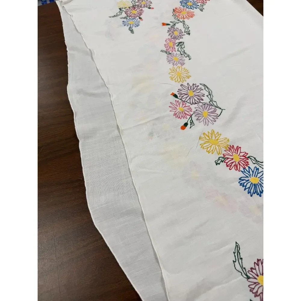 Hand Painted Floral Tablecloth Cotton Vintage Cottagecore Daisy Print 39x45